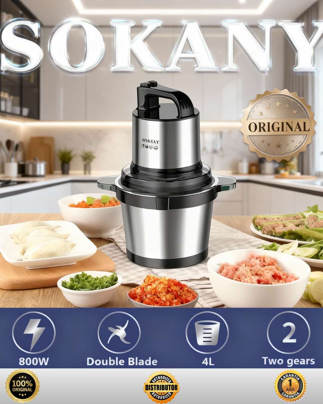 PICADORA SOKANY ORIGINAL 4 LITROS HOY GARANTIA DE 1 AÑO