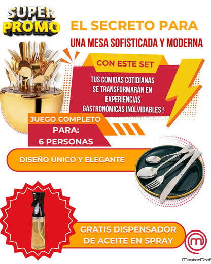 ⭐SET DE  CUBIERTOS MASTERCHEF ORIGINAL 24 piezas ⭐*GRATIS DISPENSADOR DE ACEITE *