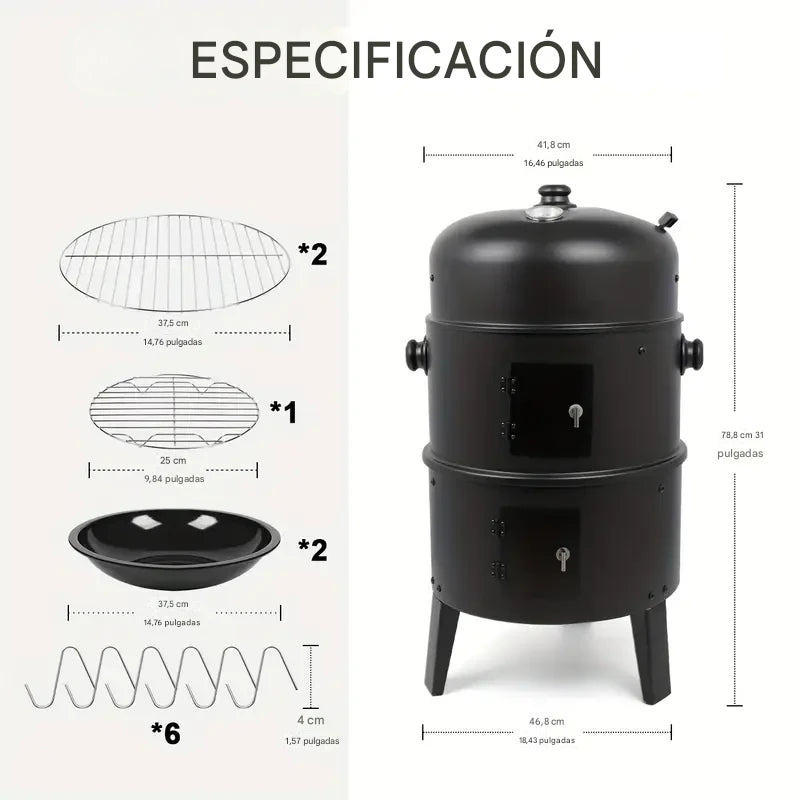 VIVOHOME Barril asador, Ahumador vertical de carbón 3 en 1 HOY GRATIS KIT PARRILLERO X 9 PIEZAS