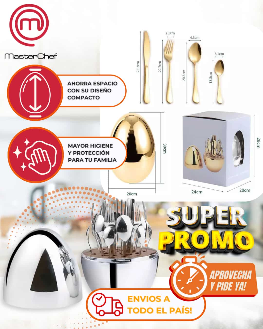 ⭐SET DE  CUBIERTOS MASTERCHEF ORIGINAL 24 piezas ⭐*GRATIS DISPENSADOR DE ACEITE *