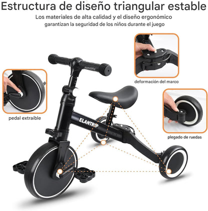 REGALA FELICIDAD ALEJALOS DE LAS PANTALLAS  3-en-1: modo sin pedales (equilibrio) → triciclo con pedales → bicicleta de entrenamiento