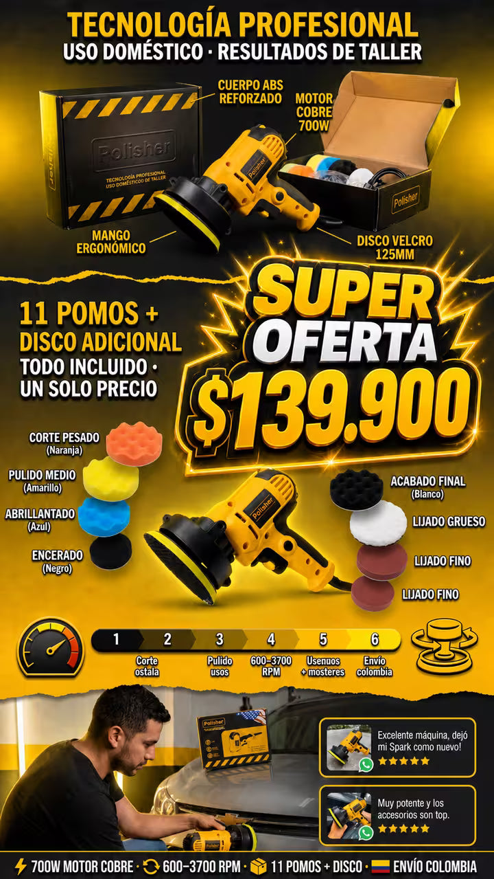 POLICHADORA ELECTRICA AMERICANA ⭐ORIGINAL 11 POMOS INCLUIDOS Y DISCO ADICIONAL⭐