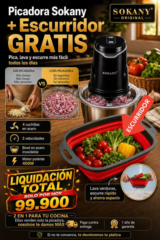 PICADORA SOKANY ORIGINAL GRATIS ESCURRIDOR MULTIUSUS GARANTIA 1 AÑO *