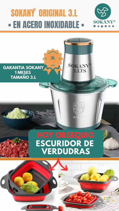 PICADORA SOKANY ORIGINAL® GRAN CAPACIDAD 3 LITROS  PICA ,MUELE Y TRITURA EN SEGUNDOS 🔥GRATIS ESCURRIDOR MULTIUSOS🔥