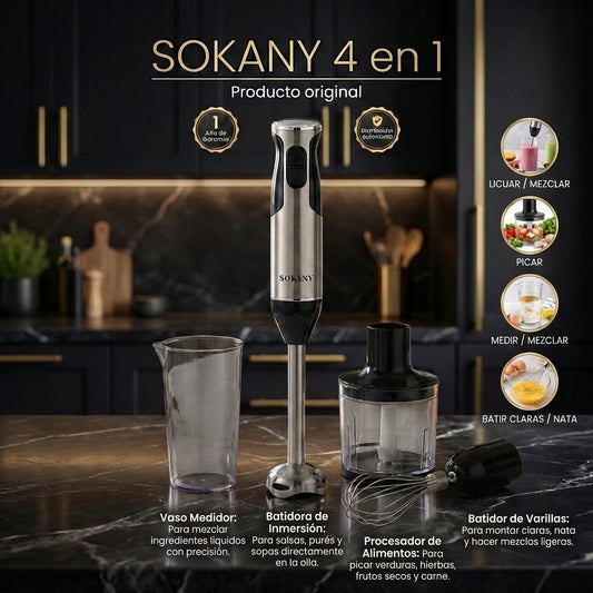 SOKANY Batidora-picador 4 en 1 – 4 Funciones, Máxima Potencia y 1 Año de Garantía