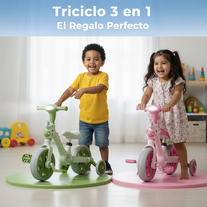 Diseño 3-en-1: modo sin pedales (equilibrio) → triciclo con pedales → bicicleta de entrenamiento